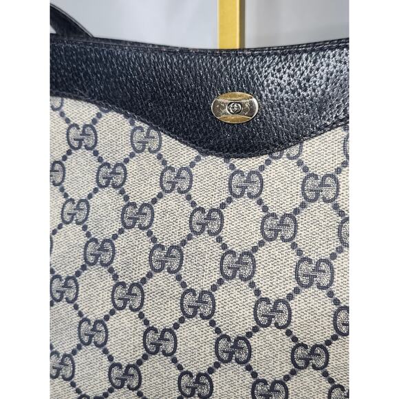 Gucci GG Canvas Shoulder Bag Dark Navy Leather Trim Vintage Adjustable Strap - Picture 2 of 16